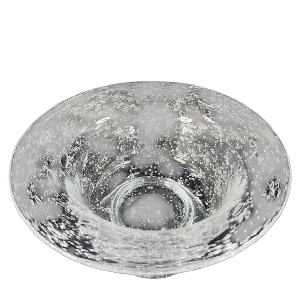 Vintage Hand Blown Footed Clear Art Glass Bowl Dish With Large Air Bubbles - Picture 2 of 10